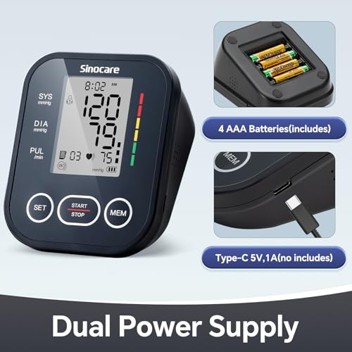 Blood Pressure Monitor, sinocare Upper Arm BPM with Large Cuff 22-42cm, Blood Pressure Monitors for Home Use，One-Button Operation, Dual User, Accurate & Practical