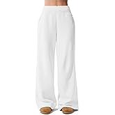 HeSaYep Womens Wide Leg Sweatpants 2025 Ribbed High Waist Straight Leg Baggy Sweat Pants with 4 Pockets