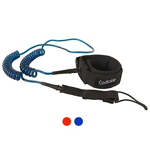 Codinter Surfboard Leash, 12ft Coiled Paddle Board Leash Leg Rope for Safe Surfing SUP - Blue