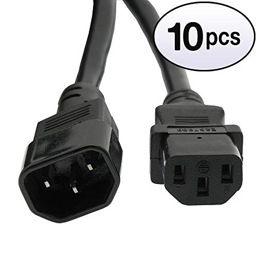 GOWOS (10 Pack) 8Ft Power Extension Cord C13 to C14 Black/SJT 14/3