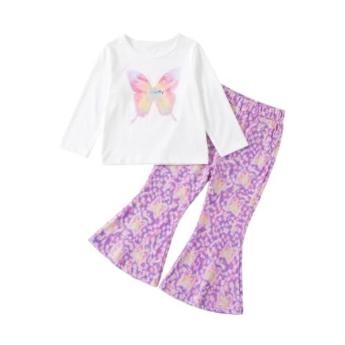 SCBEBE Girl Outfit Set Fall Long Sleeve Butterfly Flare Pant Casual Clothe at Amazon