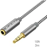 Kinps Audio Auxiliary Stereo Extension Audio Cable 3.5mm Stereo Jack Male to Female, Stereo Jack Cord for Phones, Headphones, Speakers, Tablets, PCs, MP3 Players and More (10ft/3m, Nylon-Black)