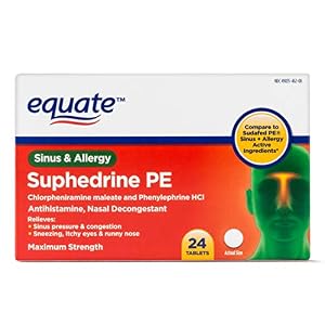 Image of PACK OF 10 - Equate Suphedrine PE Sinus & Allergy Antihistamine/Nasal Decongestant Tablets, 24 ct