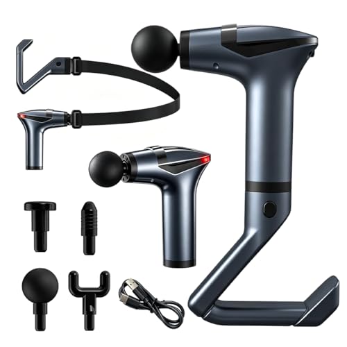 JCMO Pistola de Masaje Muscular, Masajeador Profesional con 4 Cabezas y Banda De Extensión, Ideal para Músculos, Hombros, Cuello, Espalda, Piernas, Pantorrillas