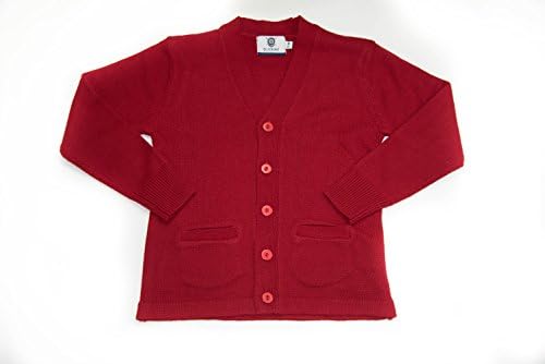 Blueberry Unisex Youth V-neck Cardigan with Pockets (Medium Youth, Red)