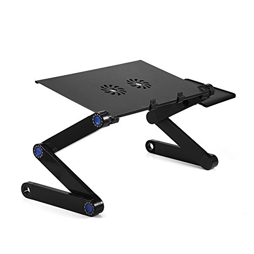 Yuanshikj 7" to 18" Office Solutions Portable Adjustable Aluminum Laptop Desk/Stand/Table Vented w/CPU Double Fans Mouse Pad Side Mount for Notebook MacBook iPad Bed Lap Tray Stan (Black) - Thumbnail 7