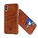 LUCKYCOIN Leather Case for iPhone Xs Cover Slim Shell Cases Vintage Full Grain Leather Card Holder with Protective Metal Silver Side Buttons