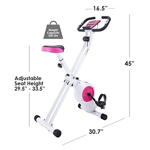 Xspec Foldable Stationary Upright Exercise Bike Magnetic Cardio Workout Indoor Cycling, Pink/White, Monitor with Phone/Tablet Holder, Heart Rate Pulse Sensor - Thumbnail 5