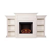 Southern Enterprises Tennyson Electric Fireplace with Bookcase, Ivory Finish