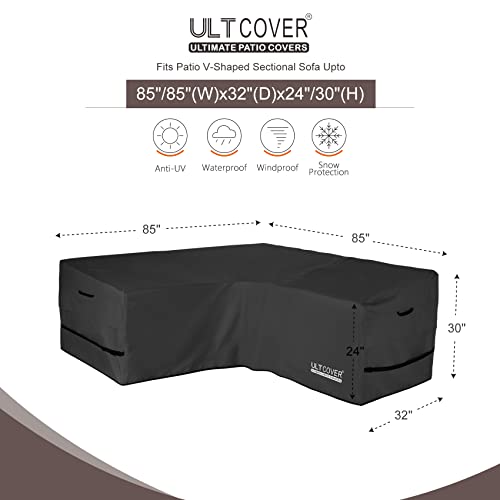 ULTCOVER Patio V-Shaped Sofa Cover Waterproof for 5-Seater Outdoor Sectional Furniture Couch 85 inch Wide, Black
