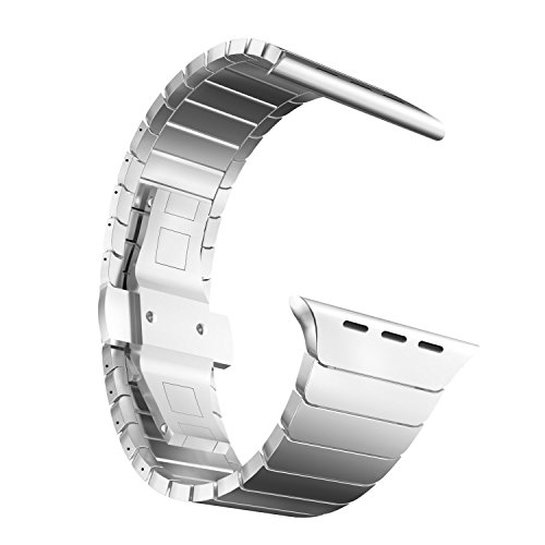 Apple Watch Sainless Steel Butterfly Clasp Band, Noubco Replacement Smart Watch Band Bracelet with Double Butterfly Button Folding Clasp for All Models - Series 1 Series 2 - Silver 42mm