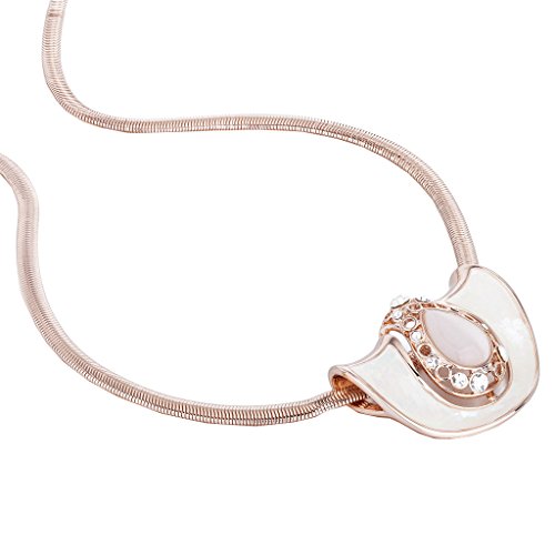 Janeo Cats Eye Stone Pendant Necklace &amp; Real Mother Of Pearl Inlaid, Swarovski Crystals - Rose Gold, Janeo Jewellery
