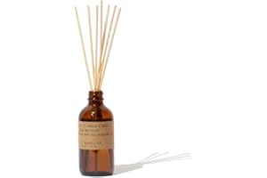 P.F. Candle Co. Amber & Moss Classic Scented Rattan Reed Diffuser (3.5 fl oz) Amber Glass Jar, Fine Fragrance Oil, Flame-Free Fragrance, Made in The U.S.A.