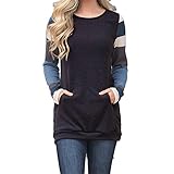 Women’s Color Block Long Sleeve Lightweight Tunic Sweatshirt Tops with Pocket