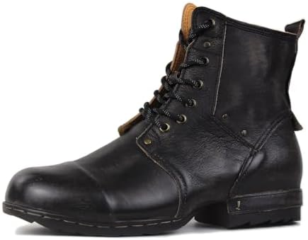 Men\'s Osstone Moto Distressed Black Lace-Up Ankle Boots with Side Zip Sz 8 OSSTONE Moto Boots Chukka Boots for Men Fashion Zipper-up  main image 3