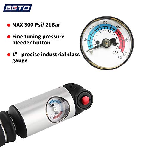 beto 2 in 1 Shock Tire 2-Stage Mini Pump, High Pressure 300 Psi / 21 Bar for Presta, Schrader Mountain Bike Road Bicycle- Mounting Bracket Included (White)