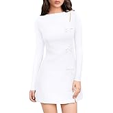 XXTAXN Women's Fall Long Sleeves Boat Neck Elegant Bow Y2k A Line Mini Dress