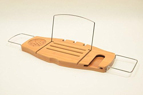 Brightmee Luxury Spa Bamboo Bathtub Caddy, Handcrafted with Reading Rack and Wine Glass Holder , The Best Bath Tub Tray Organizer For Your Relax Shower Time
