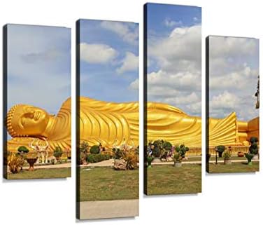 Golden Buddha Statue Canvas Wall Art Hanging Paintings Modern Artwork Abstract Picture Prints Home Decoration Gift Unique Designed Framed 4 Panel