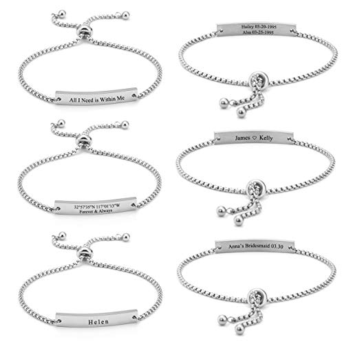 Zysta Medical Alert ID Identification Link Women Girls Stainless Steel Wrist Cuff Bracelet Adjustable Name Message Inspirational Words Free Engraving Tag Customized Jewelry Gift