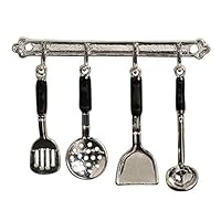 GMNP0di% Dollhouse Miniature with Furniture, Dollhouse Miniatures, Dollhouse Miniature Spoon Shovel Cookware Tools DIY Accessories Kit, Pretend Play Kids Toy Silver