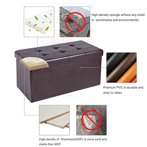 AuAg 30" Folding Storage Ottoman Bench Faux Leather Toy Box/Chest Coffee Table/Foot Rest/Storage Easy to Assemble (Brown, 30")