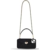 Yatchen Wallet Case for iPhone 15 Pro Max,Crossbody Phone Case with Lanyard Strap Cute Flip Credit Card Holder Soft Silicone Girls Lady Handbag Cover for iPhone 15 Pro Max Black