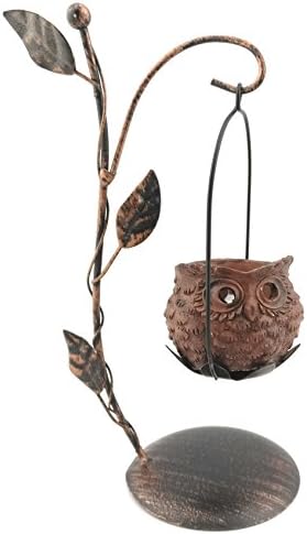 Owl Tea Light Candle Holder With LED Flickering Tea Light, Rustic Brown Home Decor Design