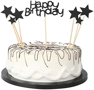 YUINYO Black Glitter Pentacle Pentacle Cake Toppers First Happy Birthday Cupcake Topper Cake Smash Candle Alternative Party