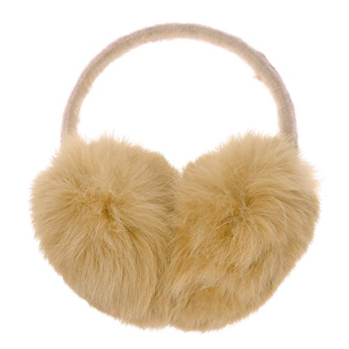 ZLYC Womens Girls Genuine Rabbit Fur Earmuffs Adjustable Ear Warmers, Camel