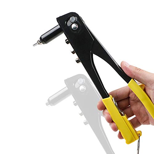 Toolwiz Heavy Duty Rivet Gun Steel Hand Riveter Kit for Sheet Metal Wooden Plastic Automotive and Duct Work w/4 Different Nozzles-2.4mm 3.2mm 4.0mm 4.8mm (3/32" 1/8", 5/32" & 3/16")