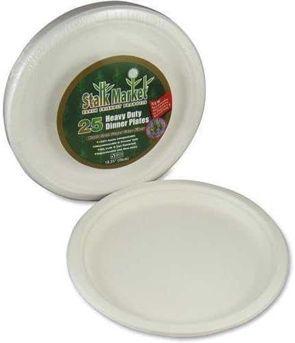 P005R StalkMarket Sugarcane Fiber Disposable Plates - 10" Diameter Plate - Sugarcane Fiber - 300 / Box