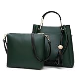 Promini Women 2 Pieces Shoulder Bags Leather Set Bucket Bags Messenger Tote Bags Purse,Green