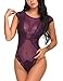 ADOME Sexy Lingerie for Women Lace One Piece Teddy Babydoll Bodysuit,Purple 2,XX-Large