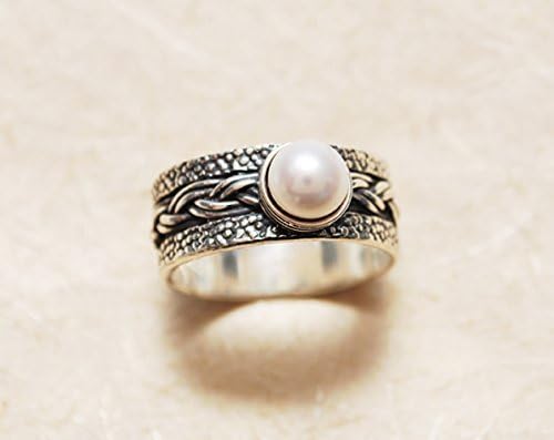 Handmade Pearl Engagement Ring, June Birthstone Ring, Pearl Purity Ring, New Beginnings Ring, Silver Ring
