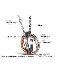 Juego de collar con colgante de titanio y acero, grabados, estilo romántico para regalo de novia y aniversario, por Feraco.