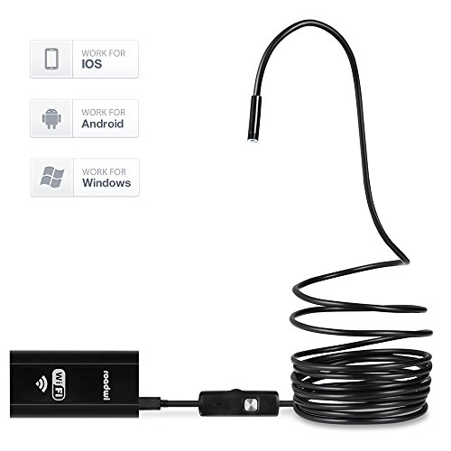Borescope Wireless wifi Endoscope Waterproof Inspection Snake Camera Kit with 5-meter long flexible Cable, 8mm