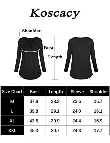 Koscacy Plain T Shirts for Women, Ladies Autumn Long Sleeve Slim Fit Tunic Round Neck Swing Gym Athletic Tees Youth Cycling Yoga Jogging Tops Moisture Wicking Relaxed Versatile Activewear Black XL