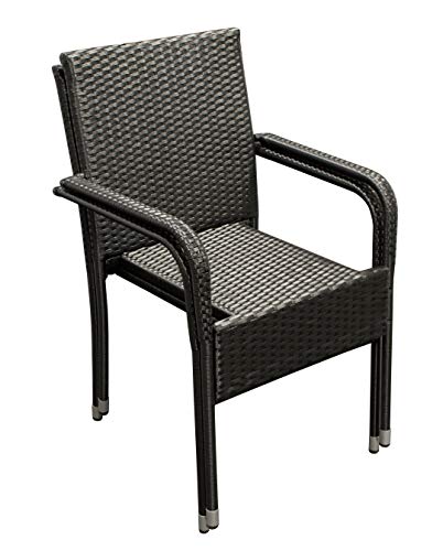 DEGAMO Bistroset PIENZA 5-teilig, 4X Stapelsessel und 1x Bistrotisch 60x60cm, Metall + Polyrattan schwarz, Tischplatte… – Bild 4