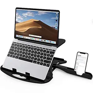 Novtech Adjustable Laptop Stand Riser Ventilated Portable Foldable Compatible with MacBook Notebook Tablet Tray Desk Table Book with Free Mobile Stand (Black)