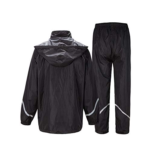 ZITY Men's Rain Suit Waterproof Hooded Rainwear,Windbreaker for Outdoor Black Stripe Large