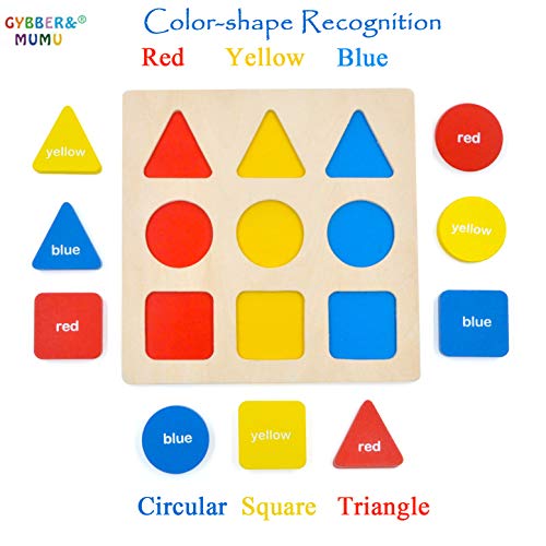 GYBBER&MUMU Puzzle Jigsaw Toy Shape Color Recognition Geometric Blocks Sorting Game Pre-Educational & Learning Wooden Toy for Kids Toddlers Boys and Girls - Thumbnail 2