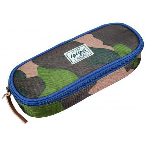 Lightpak Wild Child 46141 Pencil Case Camouflage Blue Polyester Pencil Case with Large Main Compartment and 4 Elastic Bands Pencil Case Approx. 9.5 x 23.5 x 5 cm