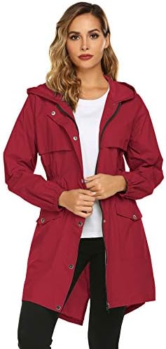 Womens Rain Coat Lightweight Hooded Long Raincoat Outdoor Breathable Rain Jackets