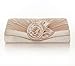 Damara Women's Satin Pleated Flower Front Evening Bag Clutch Handbag (Champagne)
