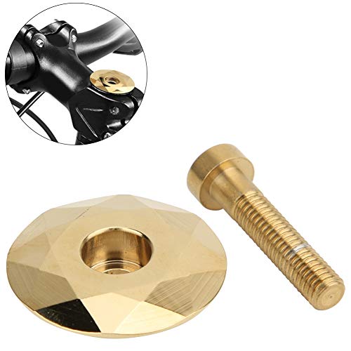 Keen so Bicycle Headset Cap & Screw, 2 Colors Light Bicycle Aluminum Headset Top Cap Titanizing Cover Bicycle Modification Accessories(Gold)