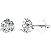 14K White Gold White Sapphire Stud Earrings with Screw back - Hypoallergenic, 2 cttw - Minimalist Women's Fine Jewelry