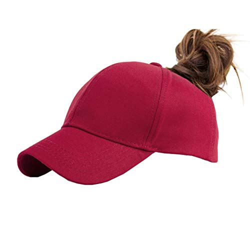 Cotton Ponytail Hats Pony Tail Caps Baseball for Women (Burgundy)