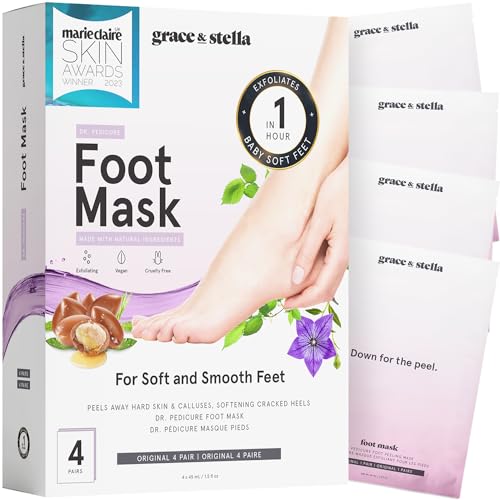 Foot Peel Mask (4 Pairs, Unscented) Foot Peeling Mask for Soft Feet