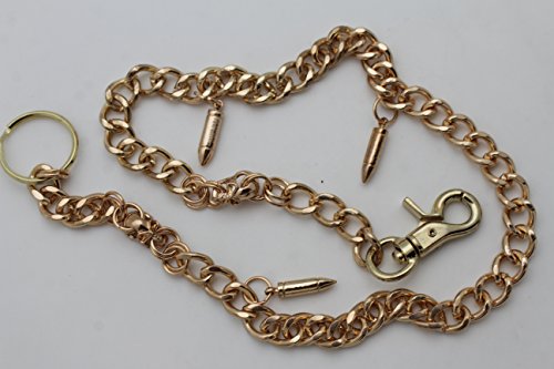 TFJ Men Metal Wallet Chain Biker Keychain Long Gold Skeleton Skulls Bullet Gun Charms